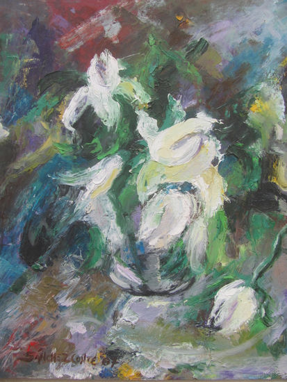 Jazmines Oil Panel Floral Painting