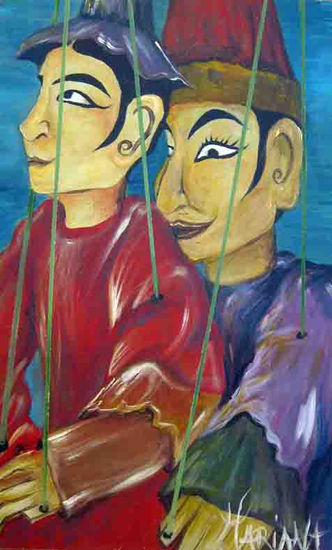 "MARIONETAS DE BIRMANIA" Acrylic Panel Figure Painting