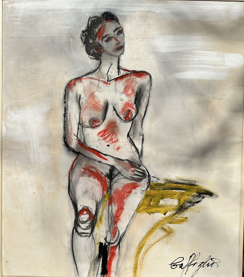 Boceto en rojo Mixed media Textile Nude Paintings