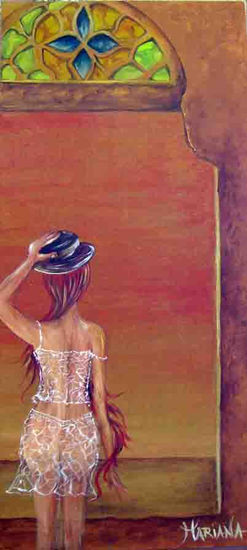 "Mujer en la ventana" Acrylic Panel Figure Painting