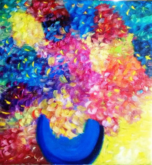 jarrón azul Oil Canvas Floral Painting