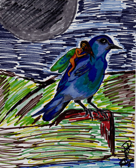 Pajaro Azul de las Montañas Mixed Media