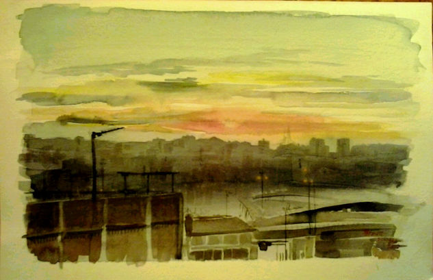 Amanecer sobre Barcelona. / Sunrise over Barcelona. Watercolour Paper Landscaping