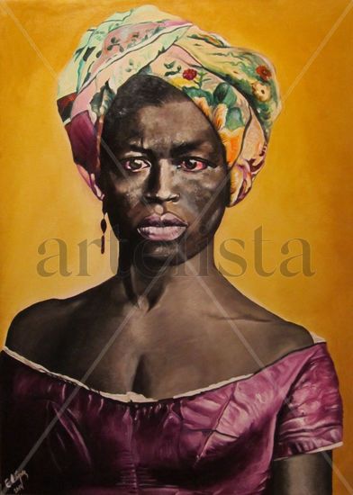 NEGRA CON TURBANTE Oil Textile Portrait