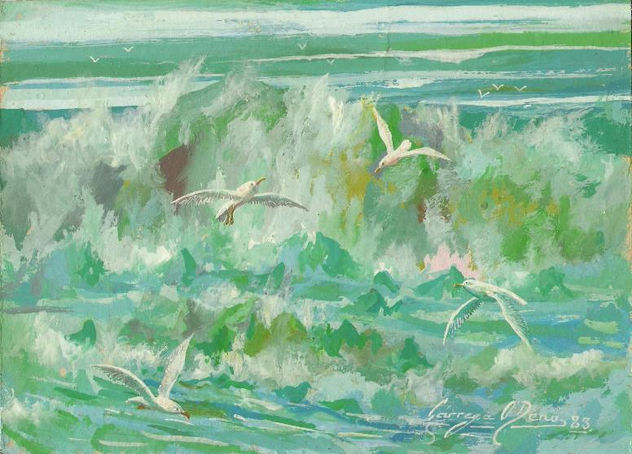 Gaviotas Pescando en la rompiente