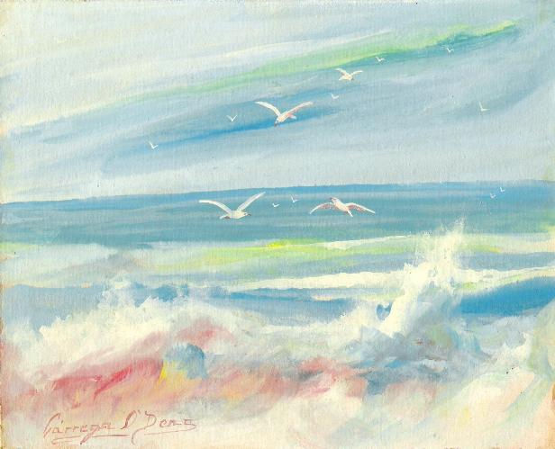 Convinacion de gaviotas sobre la rompiente Acrylic Others Marine Painting