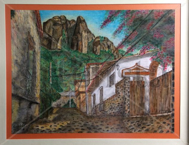 CALLE EN TEPOZTLAN, MOR Pastel Cartulina Paisaje