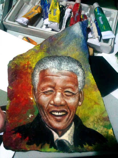 NELSON MANDELA, ACUARELA SOBRE PIEDRA Acuarela Otros Retrato