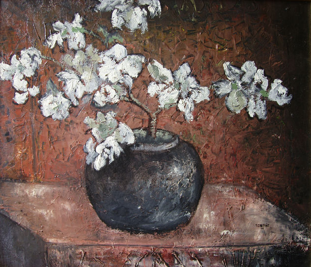 Jarrón con flores blancas Oil Canvas Floral Painting