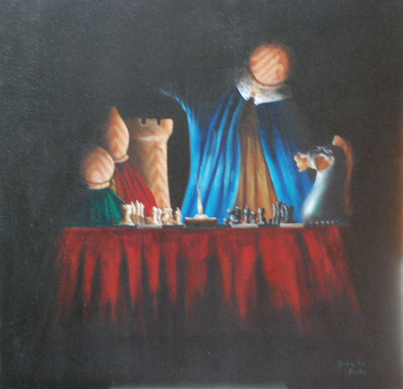 La estrategia, de la serie Ajedrez Oil Canvas Figure Painting