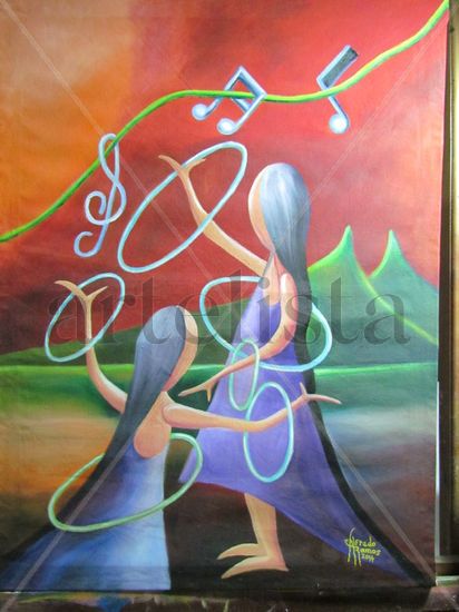 BAILE DE AROS Oil Canvas Figure Painting