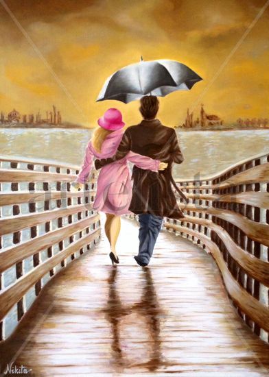 Bridge over trouble water. Oil Canvas Figure Painting