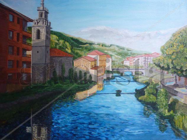 Balmaseda. Vista desde Puente Viejo o de la Muza Acrílico Lienzo Paisaje