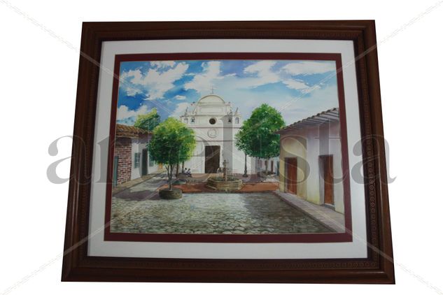 Iglesia Colombiana Acuarela Papel Paisaje