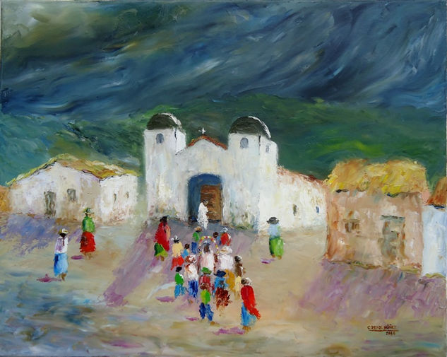 TODOS JUNTOS EN MISACHICO - Pueblo Viejo, Salta Oil Canvas Landscaping