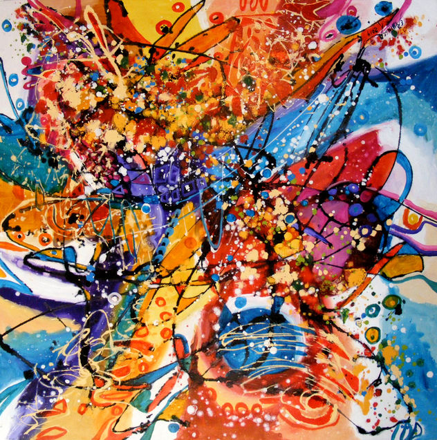 Trilul pasarilor in culori,abstract, original art by E.Bissinger