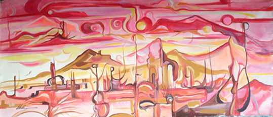 Paisaje en rosa Óleo Lienzo Paisaje