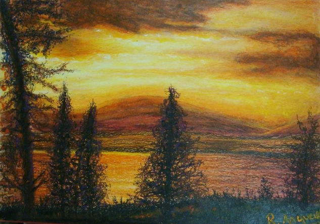 Atardecer en la montaña Pastel Papel Paisaje