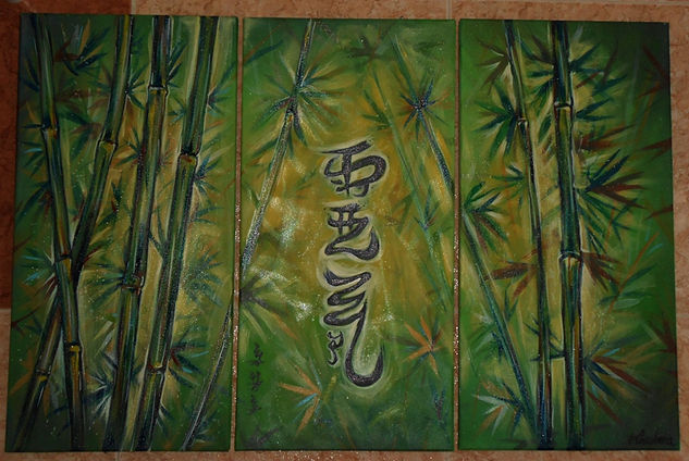 Bambú Zen Acrylic Canvas Floral Painting