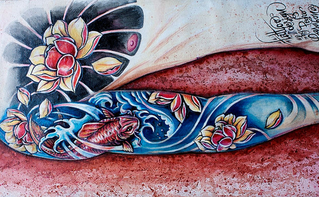 Oriental Tattoo Acrylic Paper Figure Painting