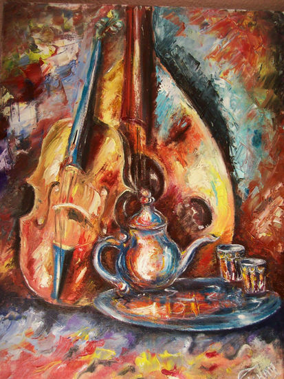 Pintura de naturaleza muerta de instrumentos musicale Oil Canvas Still Life Paintings