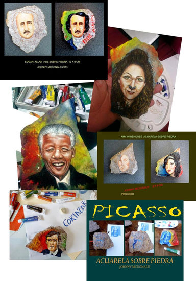 PEDRADAS ARTISTICAS, ARTE EN PIEDRA. PIEDRAS PINTADAS.  johnny mcdonald pintor hondureño contemporaneo Acuarela Otros Retrato