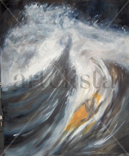 Surfista luchando con las olas Oil Canvas Figure Painting