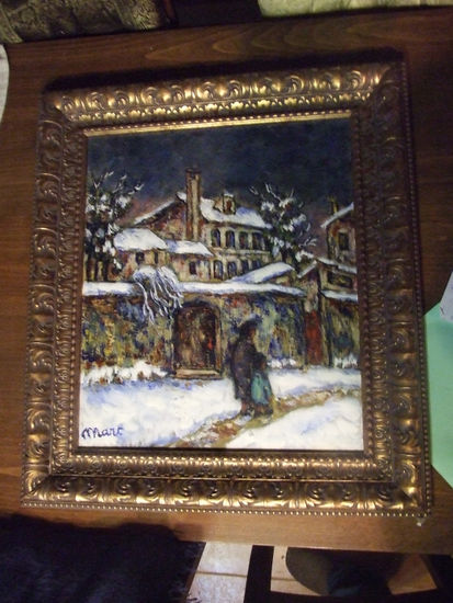 PAISAJE URBANO DE ABUELA Y NIÑA PASEANDO POR LA CIUDAD SIN NIEVE FIRMA MARC Oil Canvas Landscaping