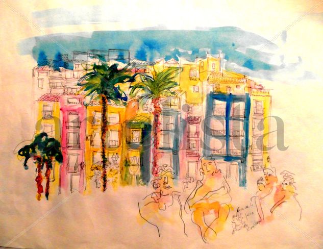 Casas playa, La Vila-Joiosa. Watercolour Paper Landscaping