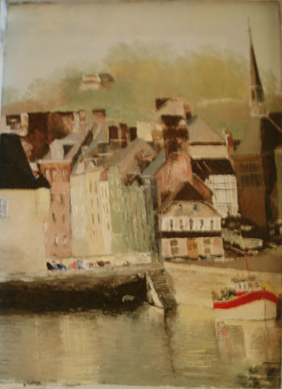 puerto de honfleur Oil Panel Marine Painting