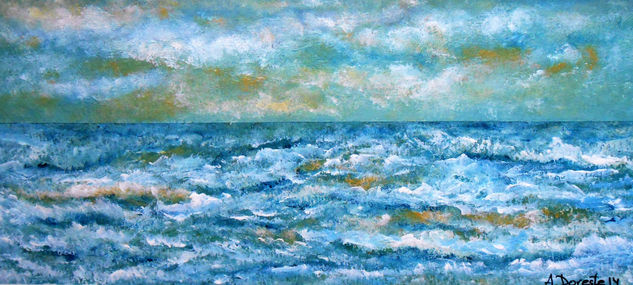 Mar embravecido bajo nubes Acrílico Cartulina Marina