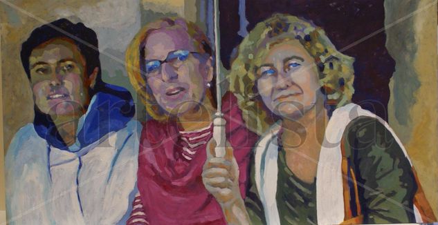 tres amigas Oil Panel Portrait