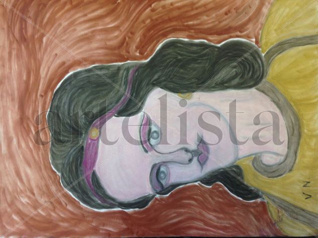 Woman with head band Pastel Papel Retrato