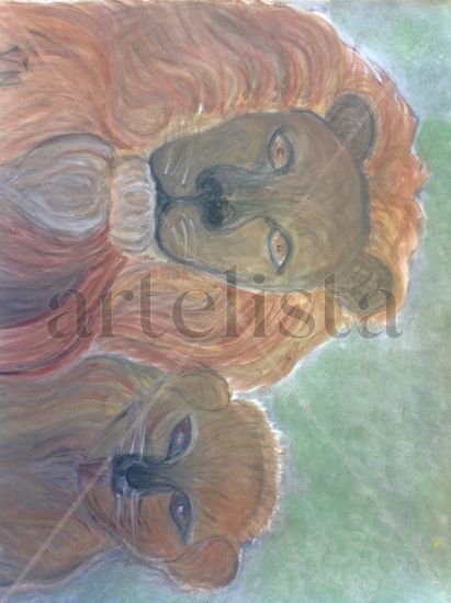 Lion with cub Pastel Paper Animals