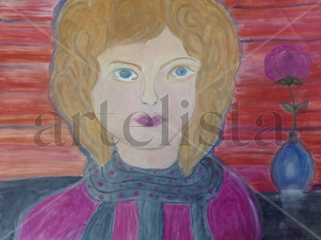 Girl with curls Pastel Papel Retrato