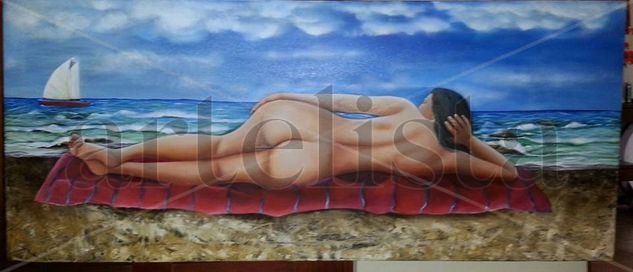 En  la playa Óleo Lienzo Desnudos