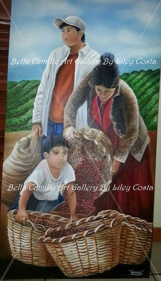 LOS COLECTORES DE CAFE Oil Canvas Figure Painting