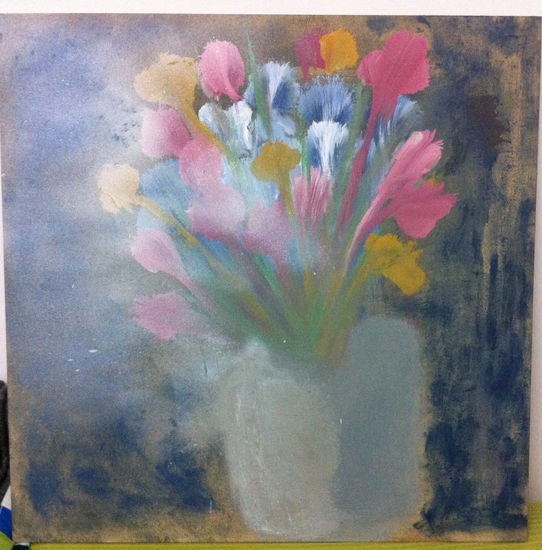 Cuboconflores1 Mixed media Panel Floral Painting