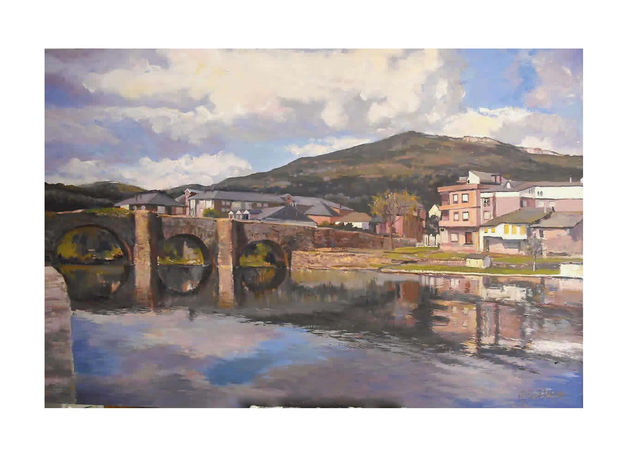 puente de vega de espinareda ( el bierzo) leon Óleo Tabla Paisaje