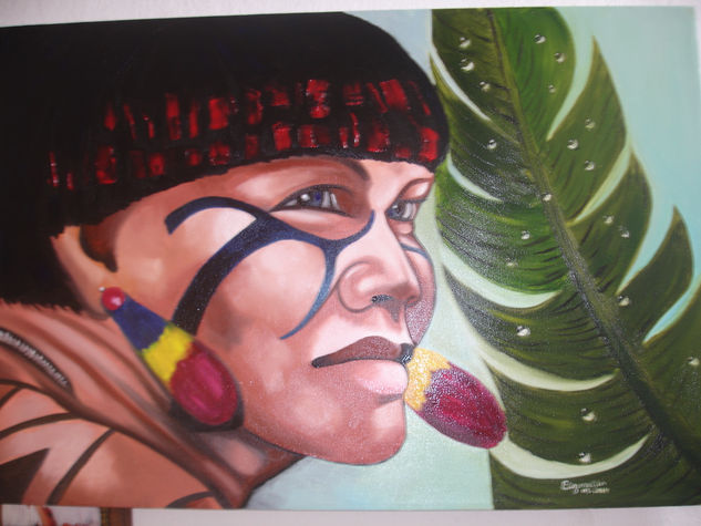 Indio Kuikuru da Amazonas Br. Oil Canvas Figure Painting