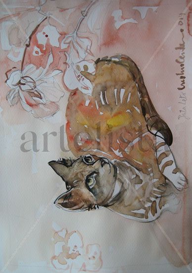 GATA LETO DE PERFIL 2014 Watercolour Paper Animals