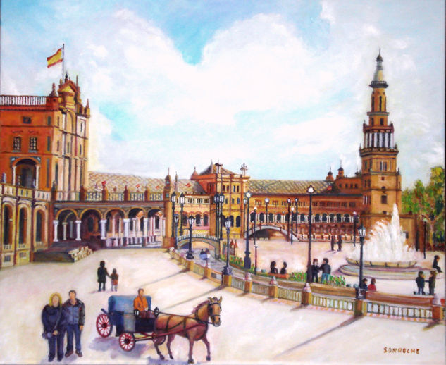 plaza españa (sevilla) Óleo Lienzo Paisaje