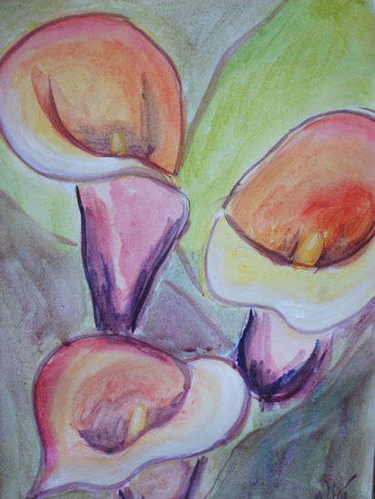 calas de colores, año 2010, constitución, chile. Watercolour Paper Floral Painting