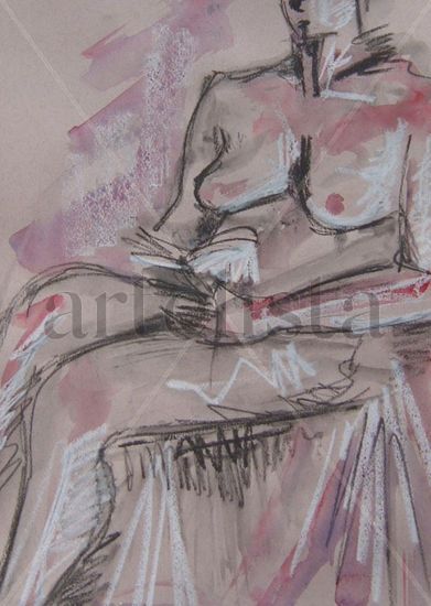 Woman reading Mixed media Paper Nude Paintings