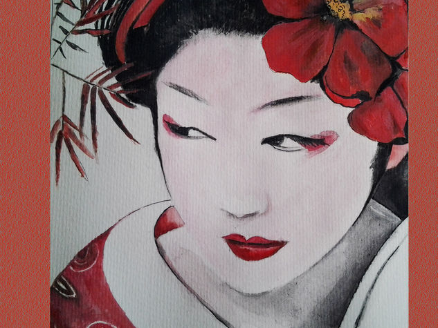 Geisha in red Watercolour Card Others