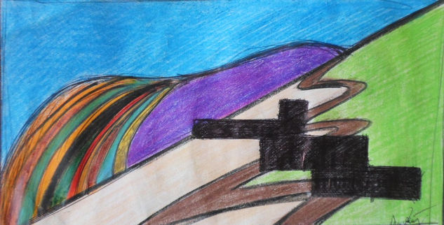 piedra de la iglesia , año 2011, constitución, chile. Pencil (coloured) Paper Marine Painting