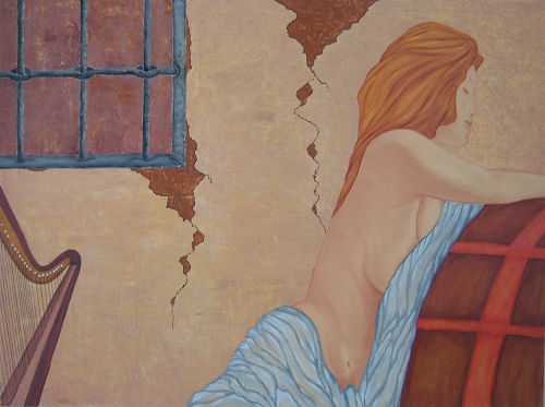 A woman and her instrument. Mixed media Canvas Nude Paintings