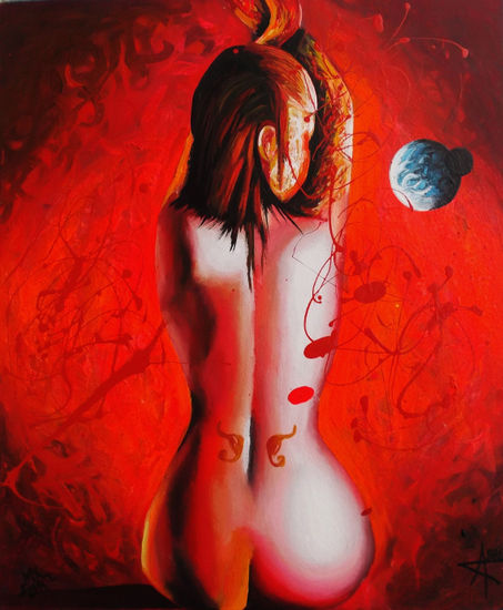 MUJER FRENTE UN  ECLIPSE Acrylic Panel Nude Paintings