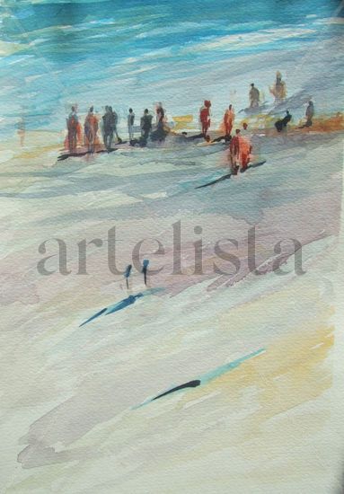 en la playa Watercolour Paper Marine Painting