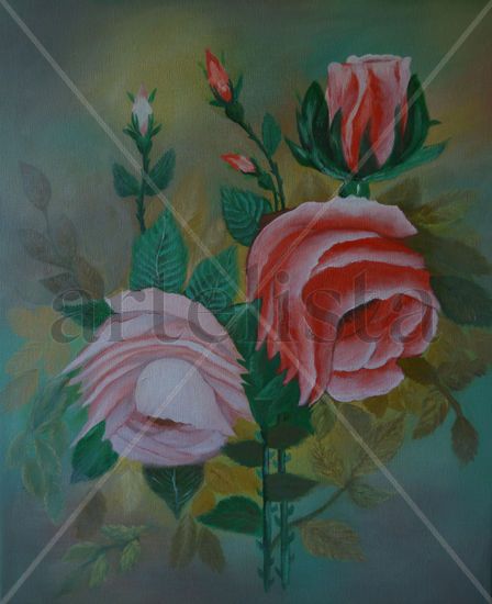 Rosas para dos Oil Canvas Floral Painting